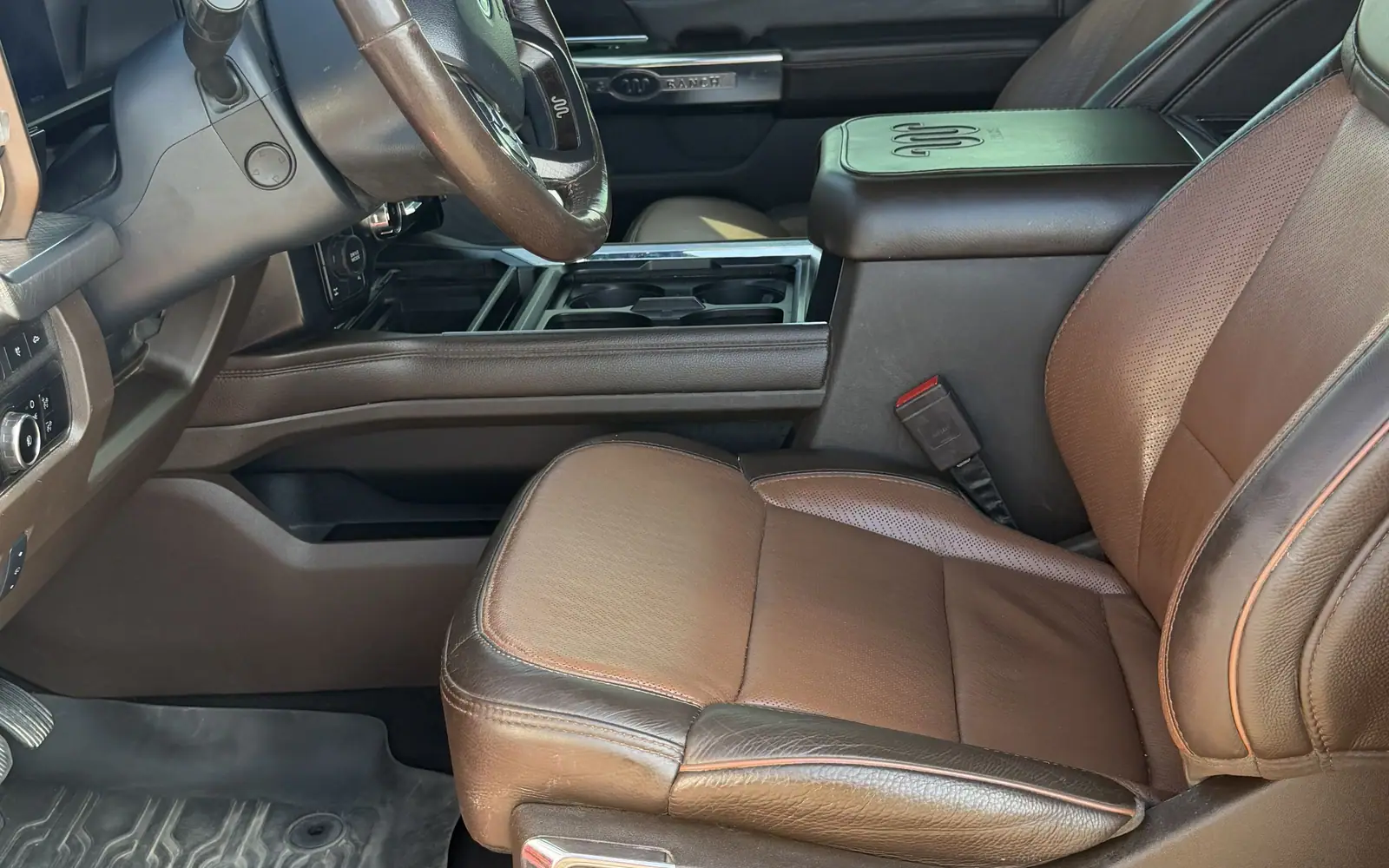 Ford pickup front seat in brown leather, cleaned and conditioned